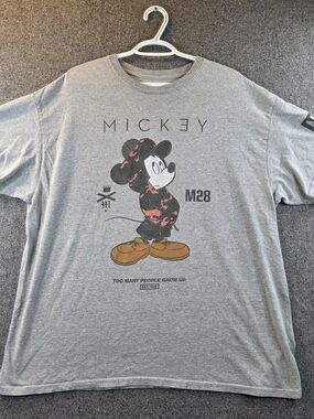 Neff x Disney Mickey Mouse M28 Gray Graphic T-Shirt Distressed